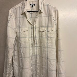 Express Men's Ivory Plaid Button Down Shirt - L